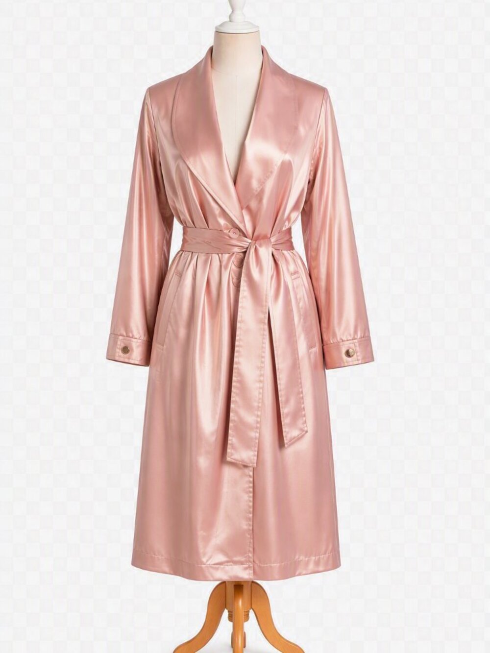 Satin Trench Coat with Sash in Champagne, New, Size Large, Classic Trench Coat
